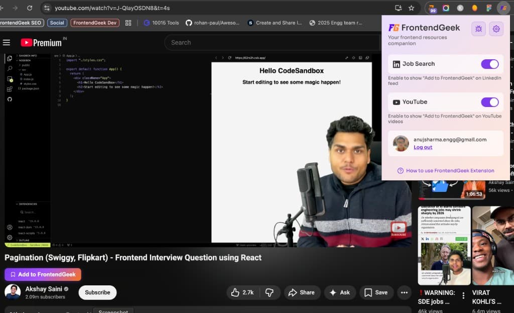 Add to FrontendGeek button on YouTube video