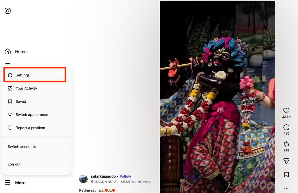 How to Delete Instagram Account — Step by Step Guide (2026) — Instagram desktop More menu with Settings highlighted