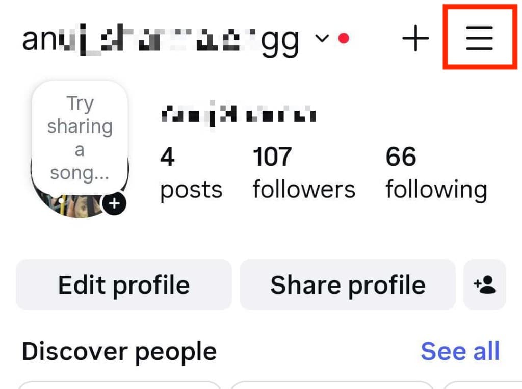 How to Delete Instagram Account — Step by Step Guide (2026) — Instagram mobile profile with the top-right burger menu highlighted