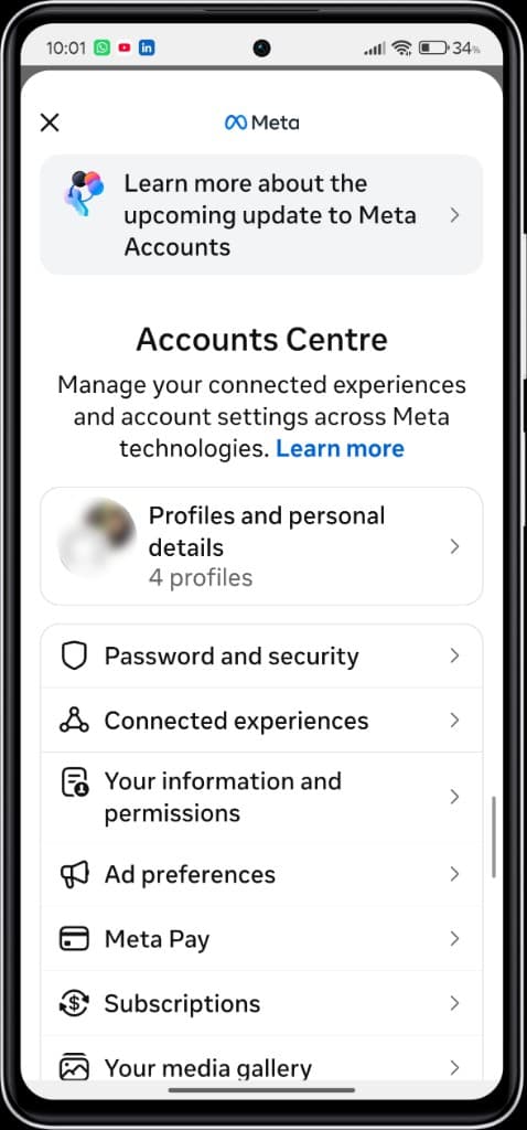 How to Delete Instagram Account — Step by Step Guide (2026) — Meta Accounts Centre overview on Instagram mobile