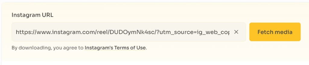 Pasting an Instagram URL into the FrontendGeek Instagram Video Downloader