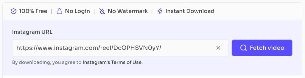 How to Download Instagram Videos for Free (Instagram to MP4) — Instagram URL pasted into FrontendGeek with Fetch video button