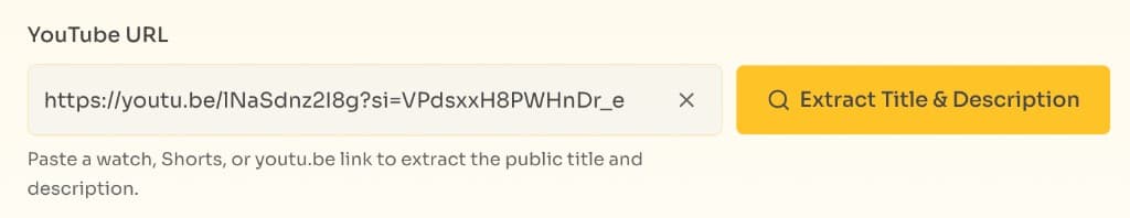How to Extract Any YouTube Video Title and Description — YouTube Title & Description Extractor URL field ready for a pasted video link