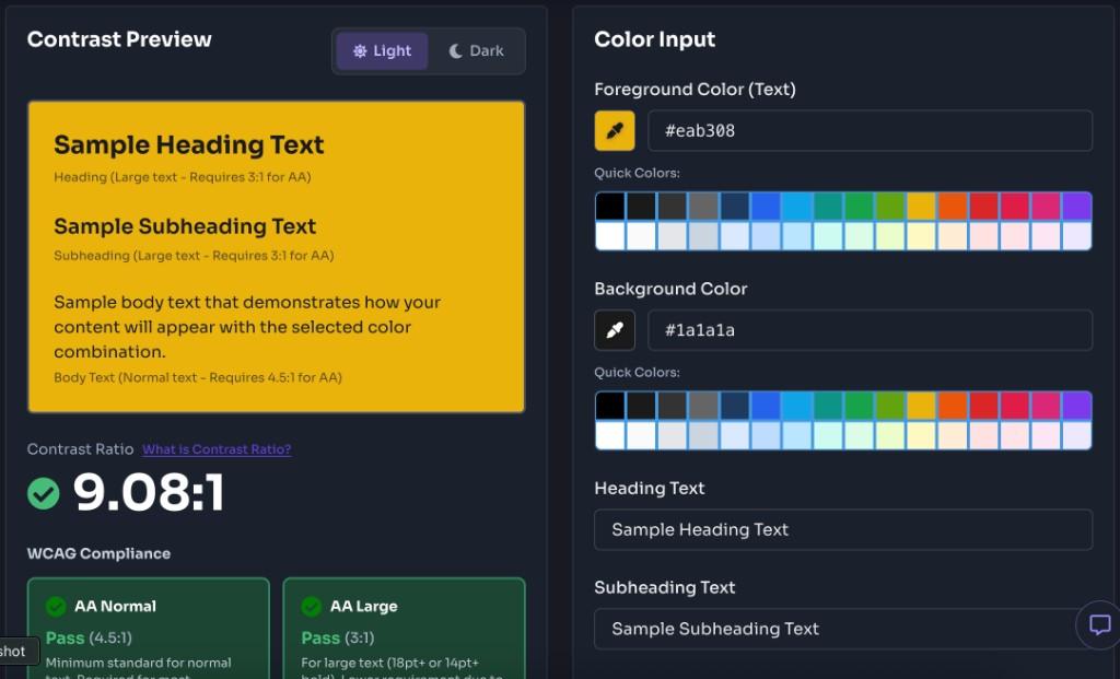 Color Contrast Checker - review contrast ratio and WCAG compliance