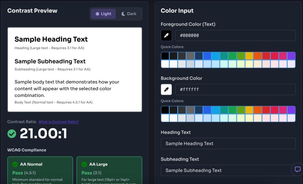 Color Contrast Checker - select foreground and background colors