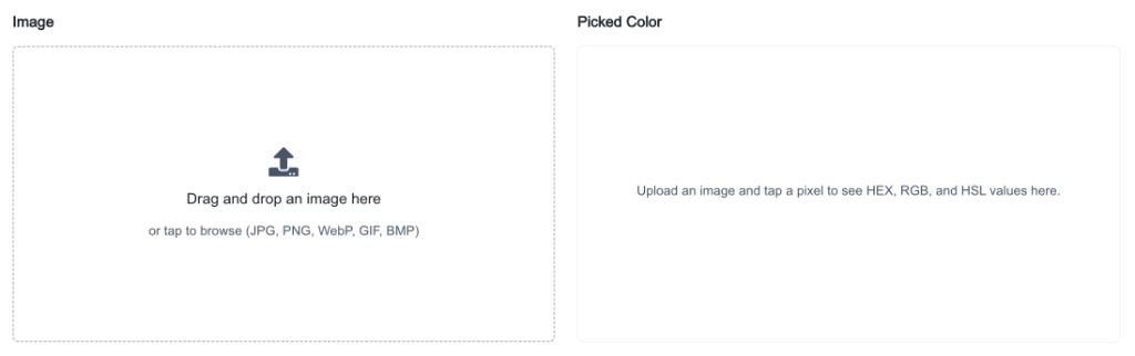 Image Color Picker upload area with drag and drop zone
