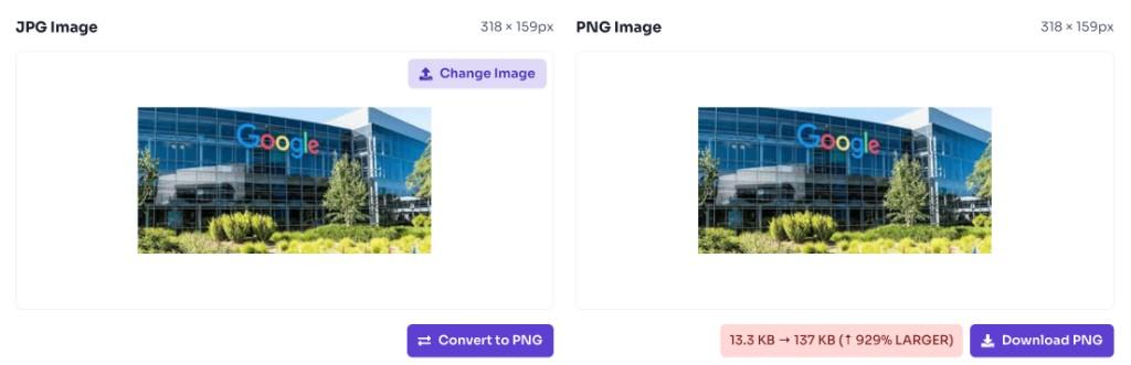 JPG to PNG converter showing converted PNG preview and download button