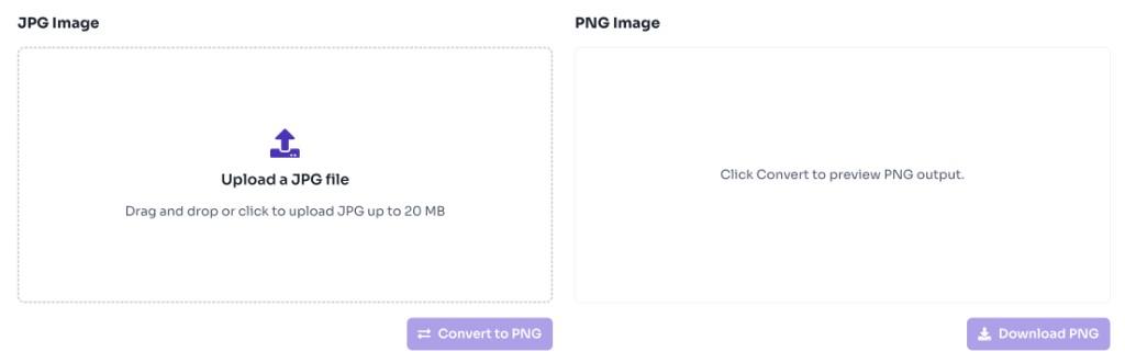 JPG to PNG converter upload area with drag and drop zone