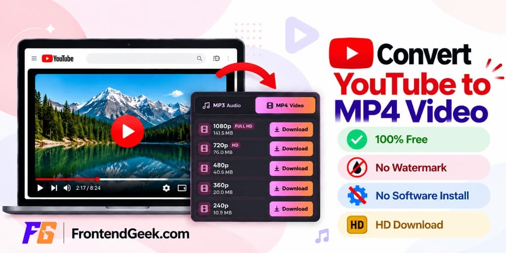 Convert YouTube to MP4 Video on FrontendGeek — free HD Instant Download with no watermark and no software install