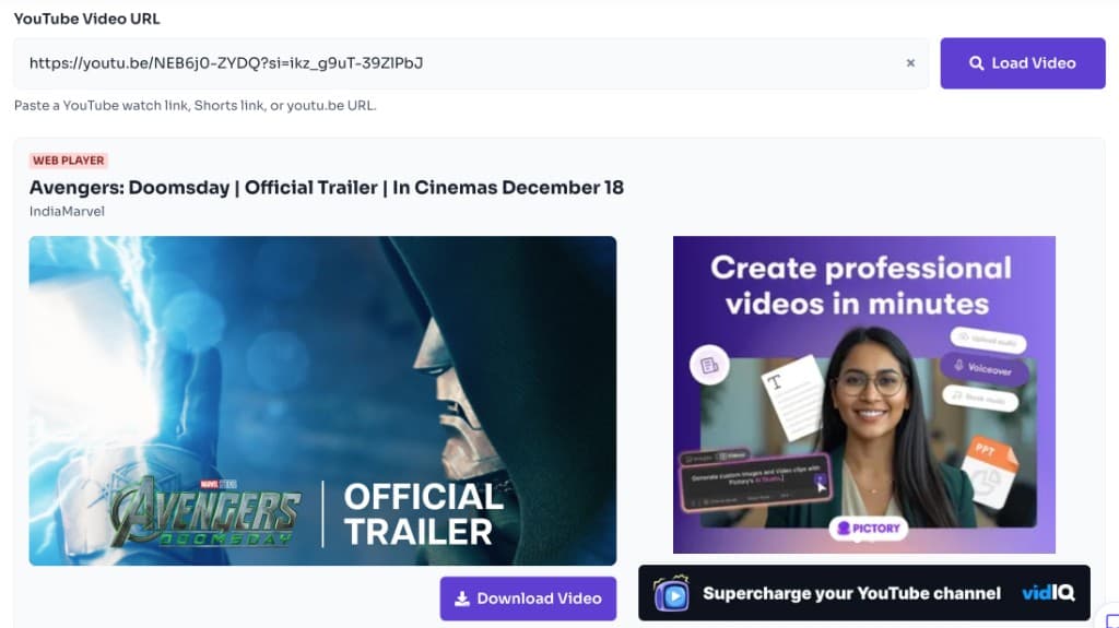 FrontendGeek YouTube Video Downloader — paste URL, preview the video, and click Download Video for Instant MP4 Download