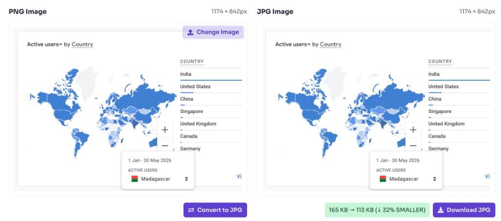 PNG to JPG converter showing converted JPG preview and download button