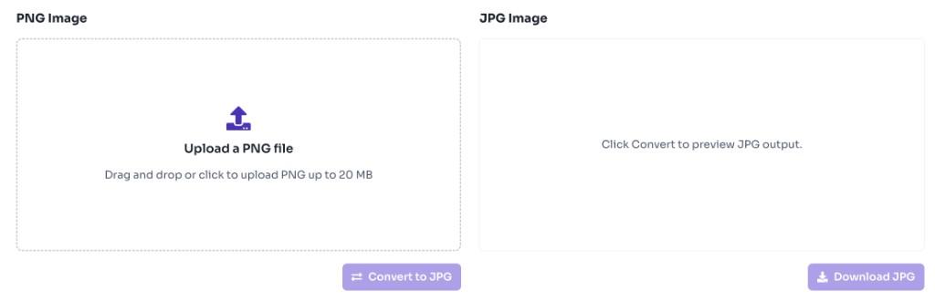 PNG to JPG converter upload area with drag and drop zone