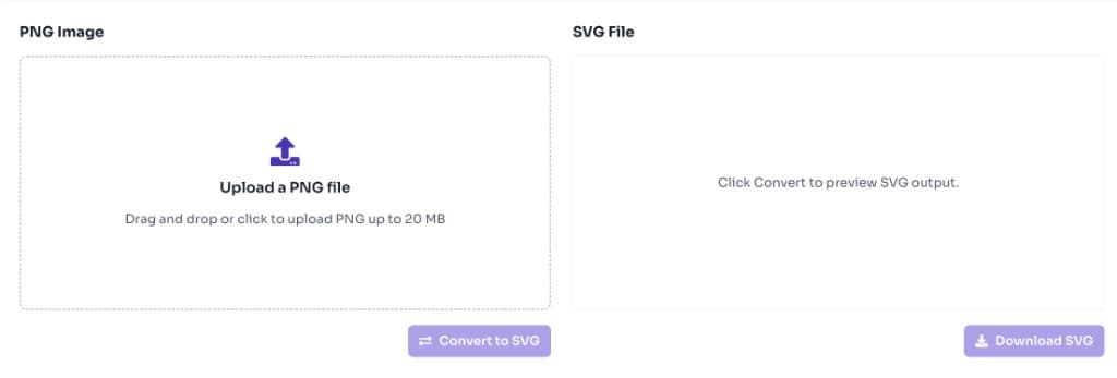 PNG to SVG converter upload area with drag and drop zone