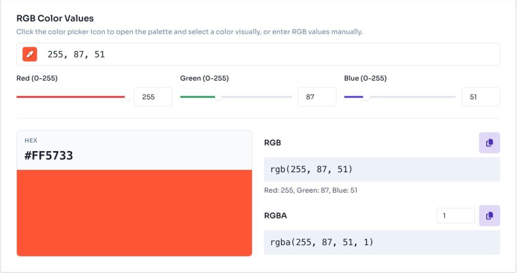 RGB to HEX Converter Online - enter RGB color values