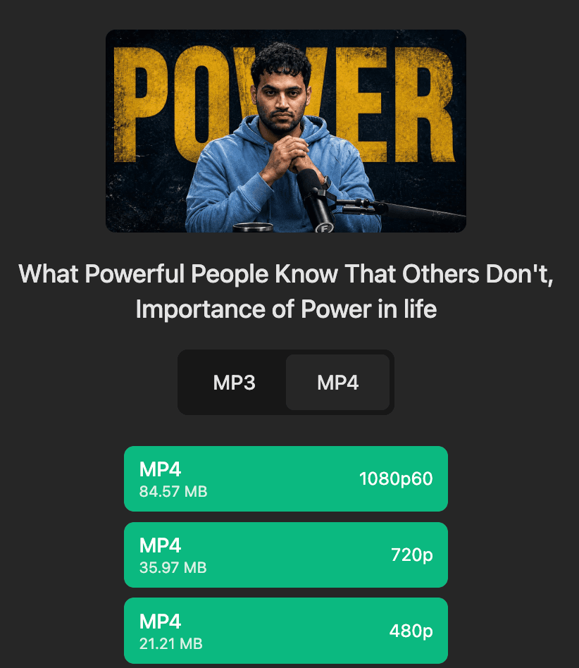 YouTube to MP4 Converter - select MP4 quality for automatic browser download