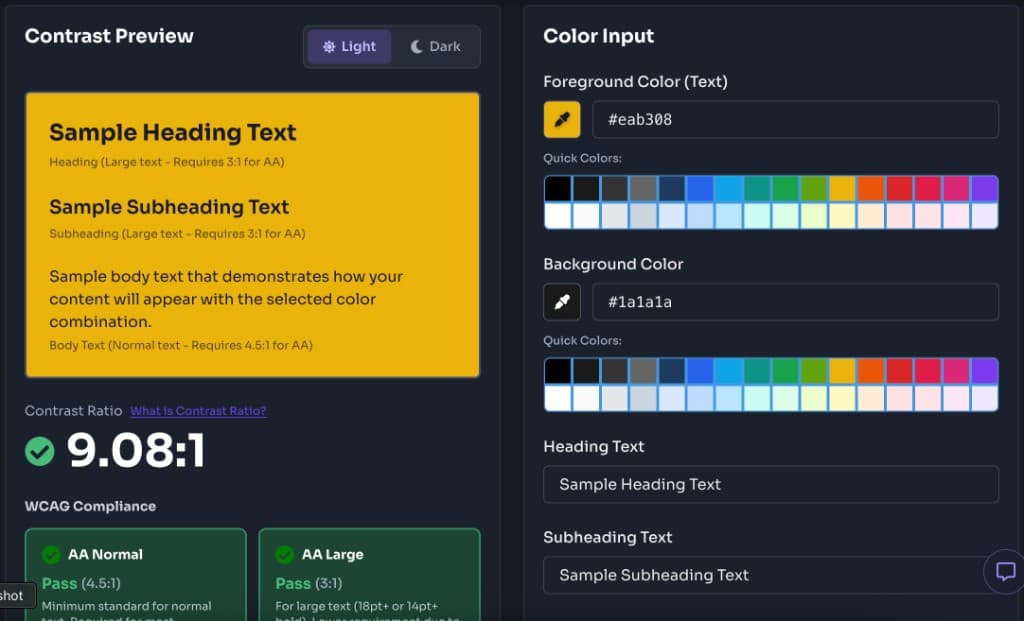 Color Contrast Checker - review contrast ratio and WCAG compliance Color Contrast Checker - review contrast ratio and WCAG compliance