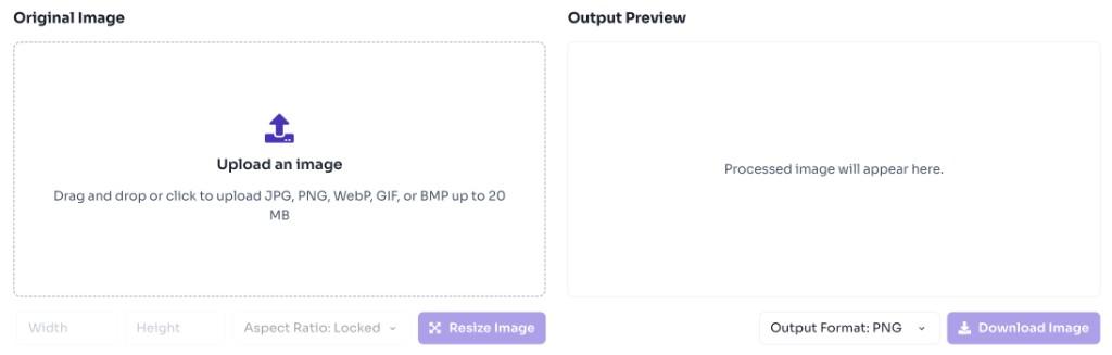 Image resizer upload area with drag and drop zone Image resizer upload area with drag and drop zone