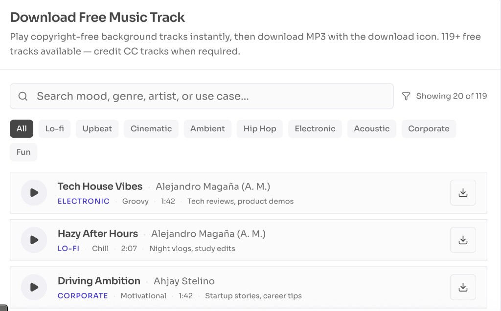 Download Copyright Free Music — Download the MP3 — Play and download free copyright free music tracks as MP3