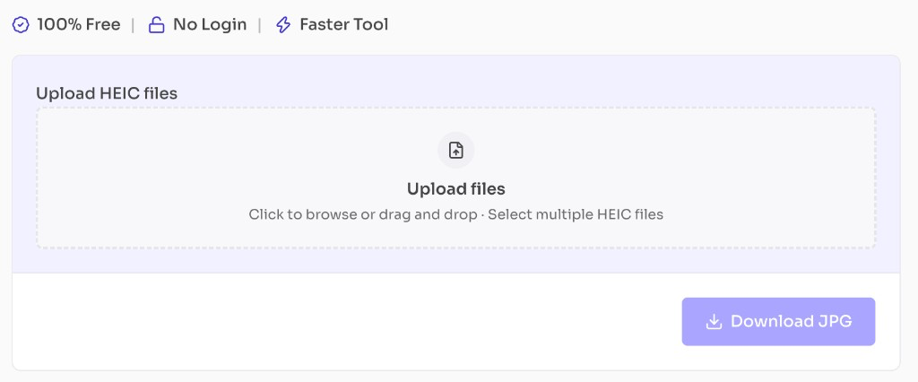Free HEIC to JPG Converter Online — Upload Your HEIC — HEIC to JPG converter upload area for selecting multiple HEIC files Free HEIC to JPG Converter Online — Upload Your HEIC — HEIC to JPG converter upload area for selecting multiple HEIC files