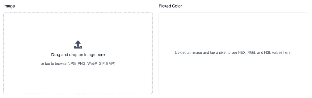 Image Color Picker upload area with drag and drop zone