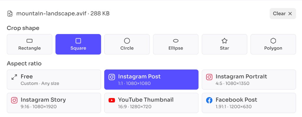 Free Image Cropper Online — crop shape and social aspect ratio options