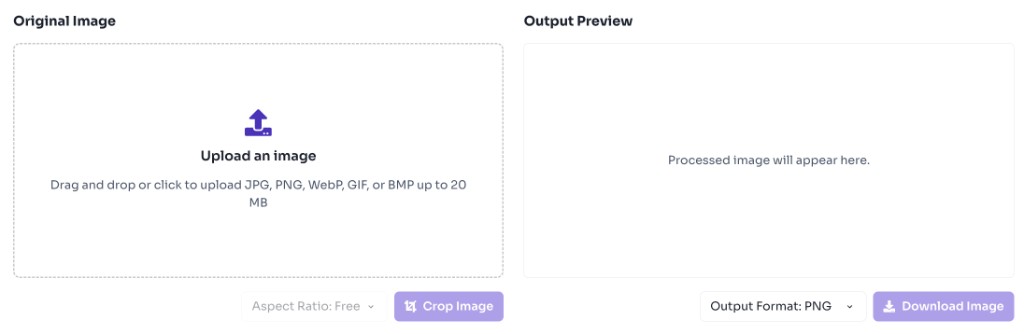 Image cropper upload area with drag and drop zone