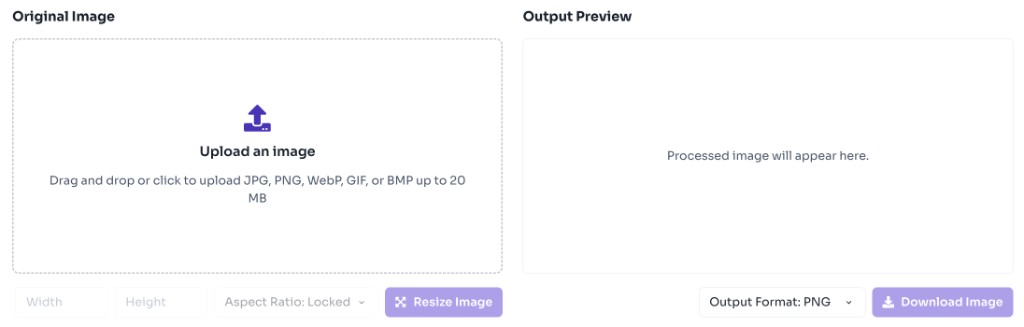 Image resizer upload area with drag and drop zone