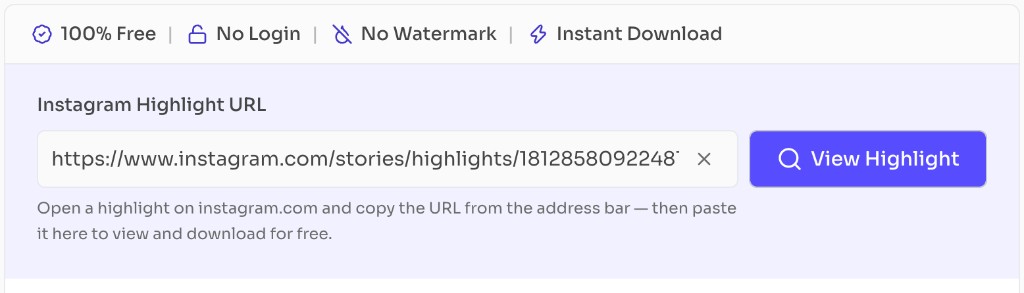 Instagram Highlight Viewer & Downloader — paste a Highlight URL and click View Highlight