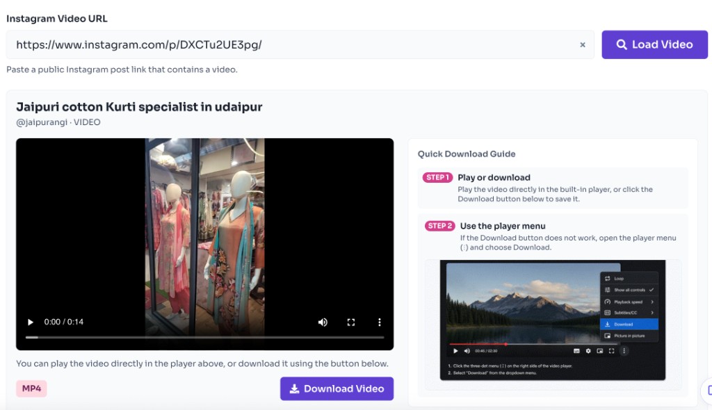 इस Instagram Downloader का उपयोग कैसे करें? — MP4 Download करें — Instagram Video Downloader - preview the video and click Download Video