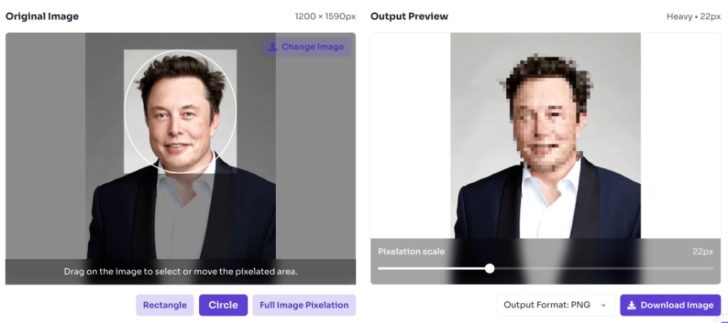 Free Online Pixelate Image Generator — Choose Format — Pixelate Image Generator output preview with pixelation scale slider, format dropdown, and download button