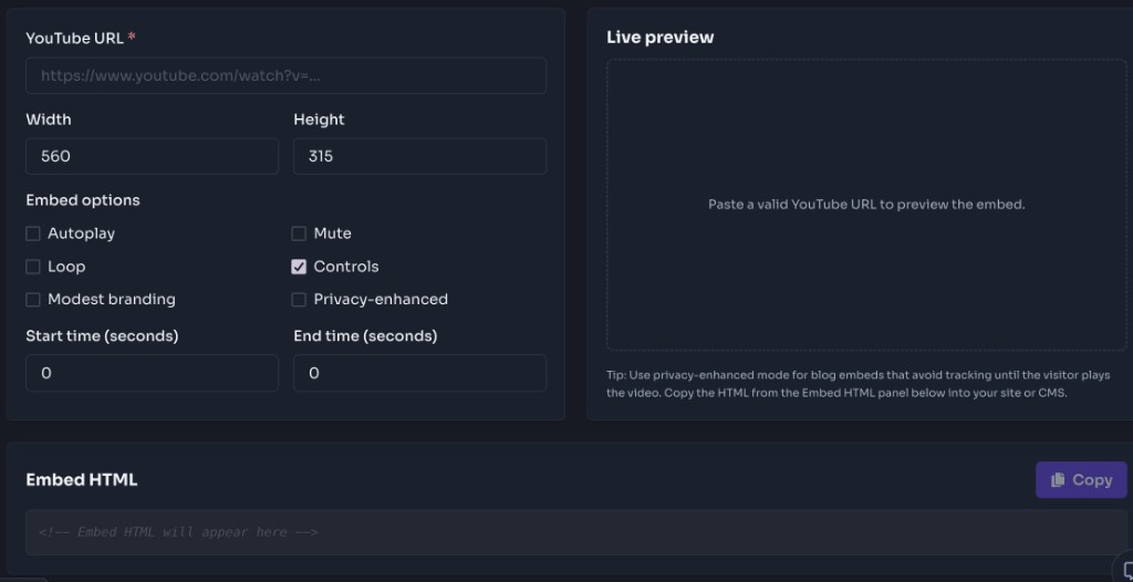How to use this tool — Paste Video URL — YouTube Embed Generator - Step 1: Paste Video URL