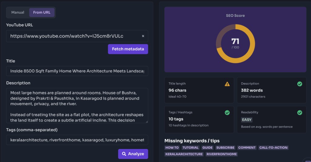 How to use this tool — Improve — YouTube SEO Score Checker - Step 3: Improve